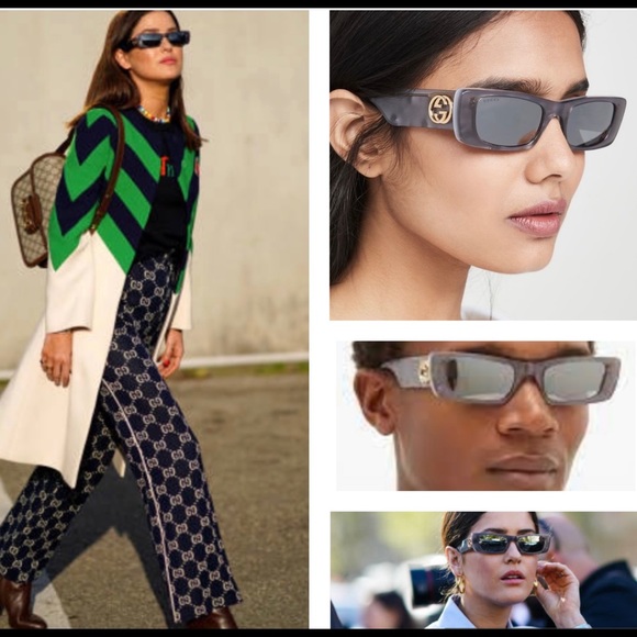 GUCCI UNISEX RECTANGULAR GREY & MOTHER OF PEARL WITH MIRROR LENSES SUNGLASSES main image 7